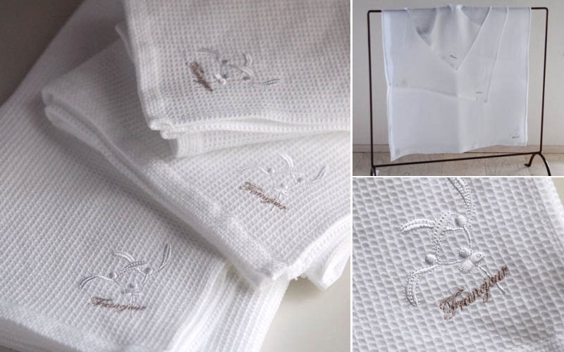 フランジュールの高級タオル、カステル。幸福のモチーフ ヤドリギを刺繍した、ソフトなタオル。
